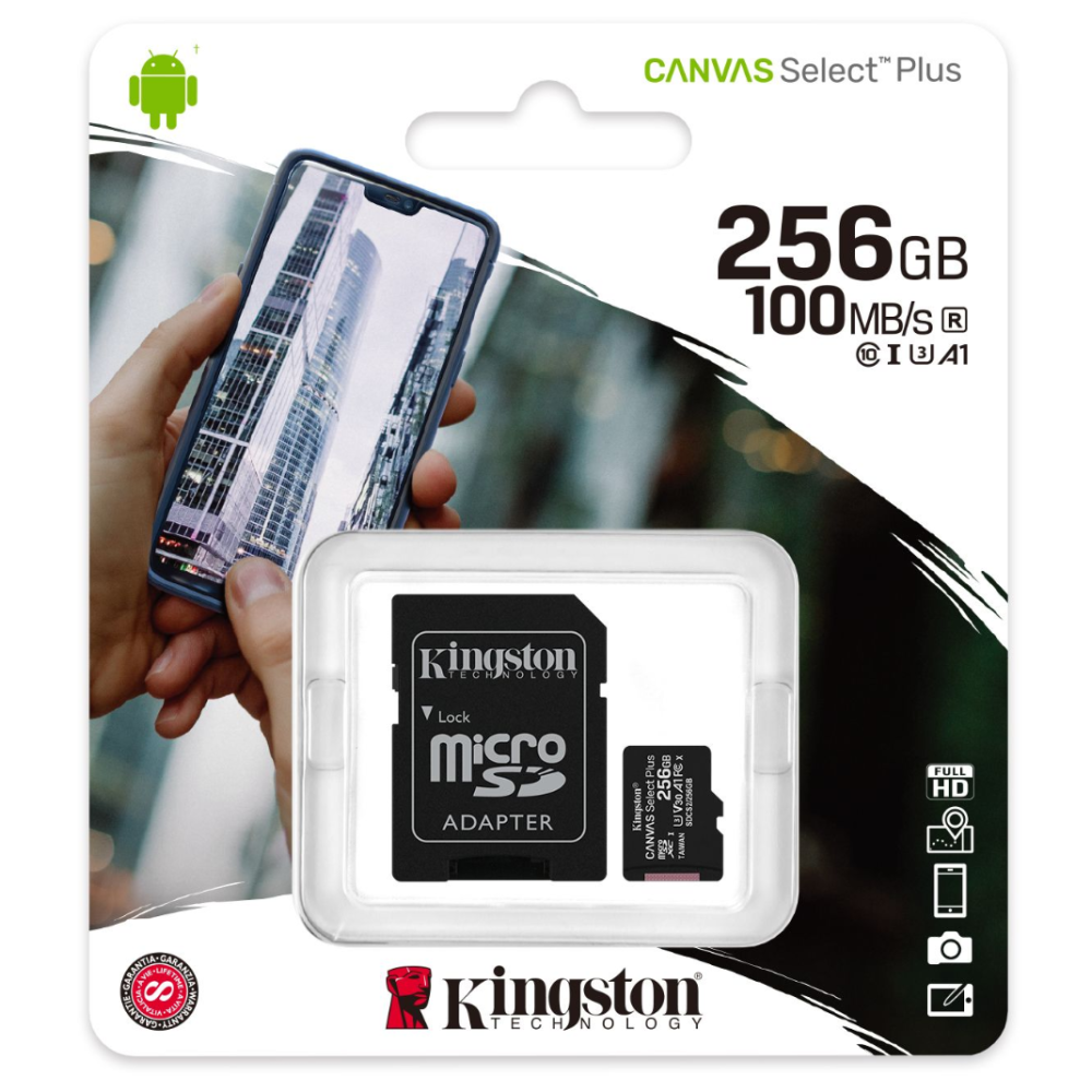 Kingston 256GB Canvas Select Plus MicroSD Memory Card 100R A1 C10 Card With Adapter