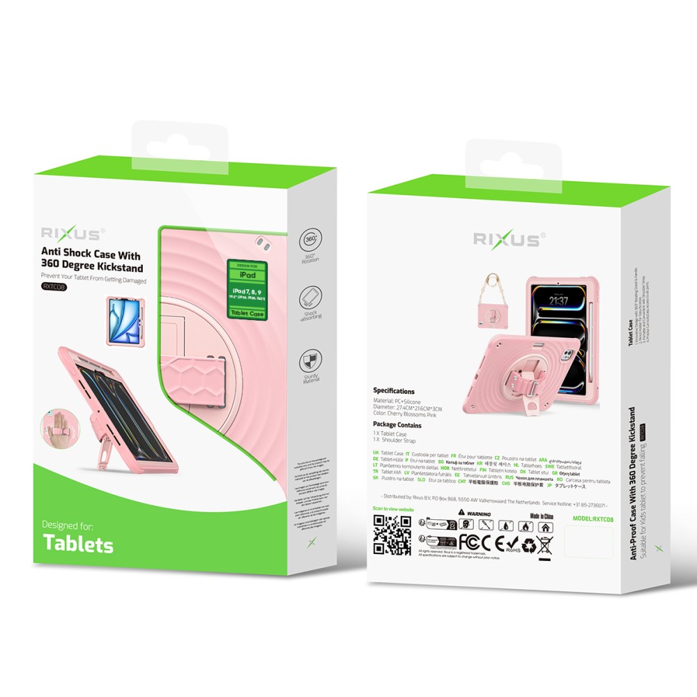 Rixus RXTC08 Anti Shock Case For iPad 7, 8, 9 10.2 (2019, 2020, 2021) Cherry Blossoms Pink