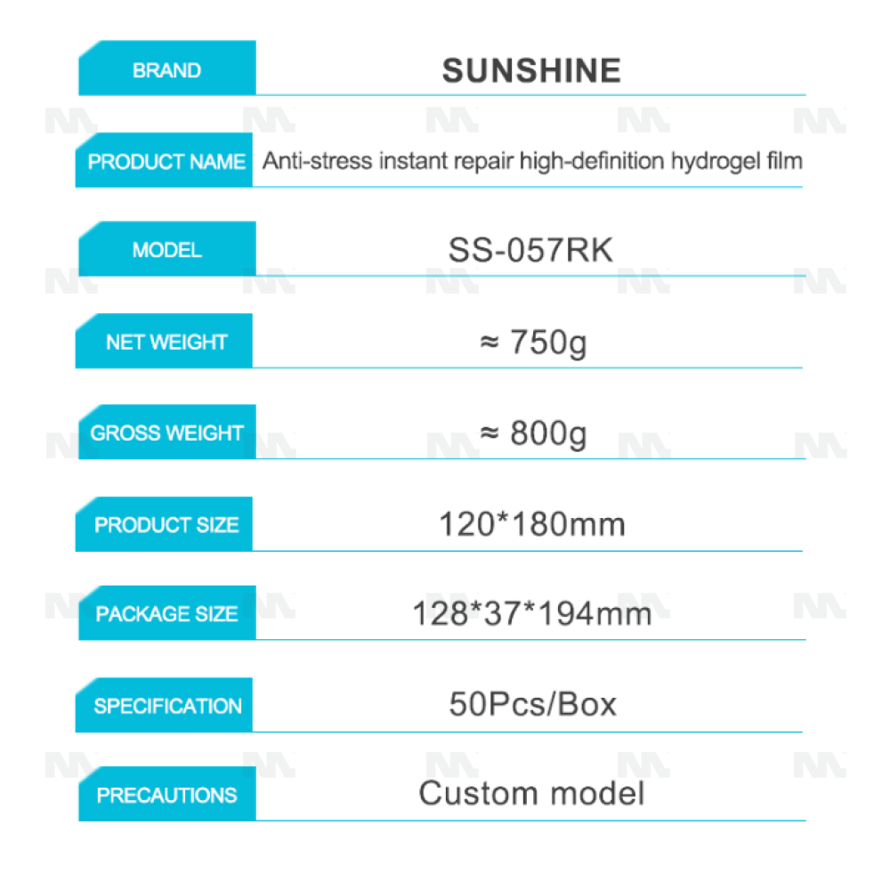 Sunshine SS-057RK Anti-Stress Instant Repair HD Hydrogel Film (50pcs)