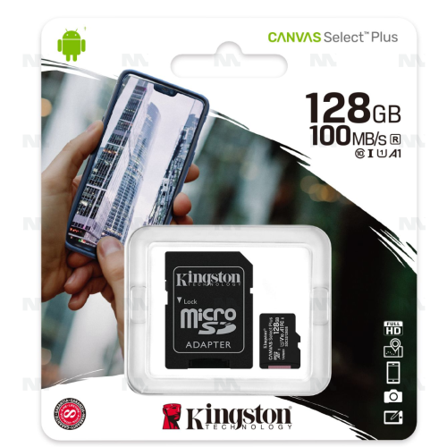Kingston 128GB Canvas Select Plus MicroSD Memory Card 100R A1 C10 Card With Adapter