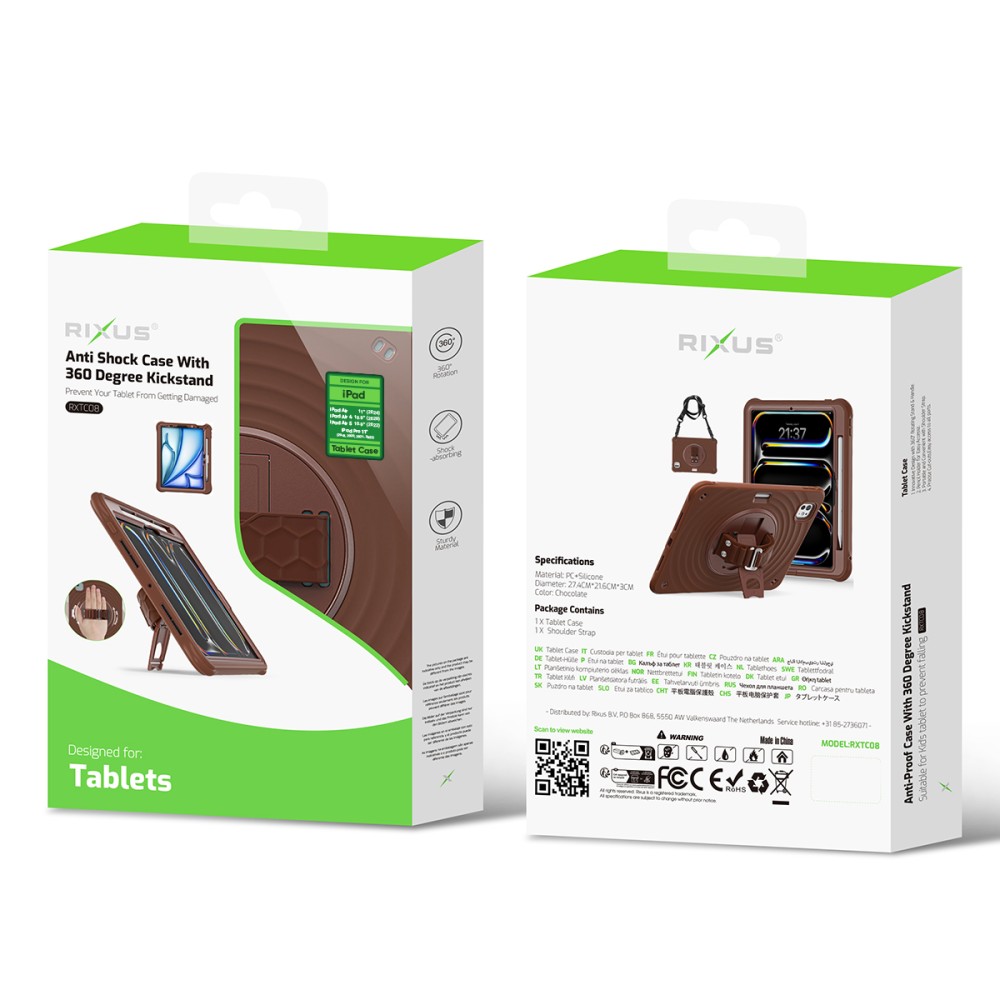 Rixus RXTC08 Anti Shock Case For iPad Air 11 (2024), Air 4 10.9 (2020), Air 5 10.9 (2022), Pro 11 (2018, 2020, 2021, 2022) Chocolate